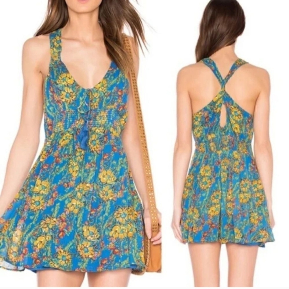 Free People Blue and Yellow Floral Dress
